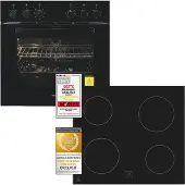 Exquisit Einbauherdset EHE256-U-020-Set schwarz | 59 l Garraumvolumen | Energieklasse A | Restwärmeanzeige | Backofenbeleuchtung | Kochfeld ohne Rahme