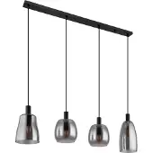 Globo Lighting Hängeleuchte Metall schwarz matt, Glas rauchfarben, Kabel PVC schwarz, Höhe kürzbar, 3 unterschiedliche Gläser, LxBxH: 1070x160x1200mm, exkl. 4x E14 40W 230V