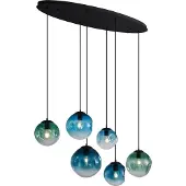 QAZQA - Art Deco Art-Deco-Hängeleuchte schwarz mit ovaler Deckenplatte und grünem und blauem Glas 6-flammig - Douglass I Wohnzimmer I Schlafzimmer - Länglich I Kugel I Kugelförmig I Oval - LED geeigne