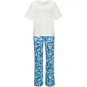 s.Oliver Pyjama mehrfarbig Gr. 32/34 für Damen. Rundhals und Print, Allover-Druck. Lässig Geschnitten. Nachhaltig.