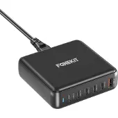 FoneKit GaN PD 200W Power Adapter, USB-A + 5 x USB-C, black