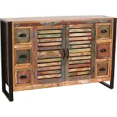 SIT Möbel Sideboard | 6 Schubladen, 2 Türen | Altholz mit Metall | bunt-schwarz | B 120 x T 35 x H 80 cm | 13913-98 | Serie FIUME