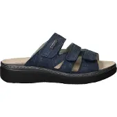 Rohde Damen Pantolette aus Veloursleder mit drei Klettverschlüssen Abano 5221, Größe:41 EU, Farbe:Blau