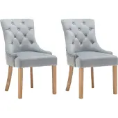 Möbilia Polsterstuhl 2er Set | Knopfheftung | Bezug Samt | Beine Hevea-Holz | B 56 x T 63 x H 91 cm | hellgrau - natur | 30020002 | Serie STUHL