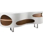 SalesFever Sideboard | MDF-Holz | Füße Edelstahl | B 200 x T 50 x H 75 cm | weiß Hochglanz – walnuss matt