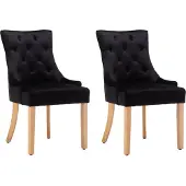 Möbilia Polsterstuhl 2er Set | Knopfheftung | Bezug Samt | Beine Hevea-Holz | B 56 x T 63 x H 91 cm | schwarz - natur | 30020001 | Serie STUHL
