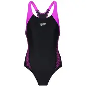 Speedo Hyperboom Racerback Badeanzug Damen, Farbe:Schwarz-Violett, Größe:40