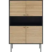 SalesFever Highboard | 4 Türen, 1 offenes Fach | MDF Eiche Echtholzfurnier | Gestell Metall | B 100 x T 40 x H 155 cm | schwarz-eiche