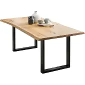 SalesFever Esstisch Baumkante | 240 x 100 cm | Tischplatte Eichenholz massiv | Gestell Metall schwarz | B 240 x T 100 x H 75 cm | natur