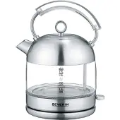 Severin Glas-Wasserkocher Retro WK 3459 aus Edelstahl, gebürstetschwarzsilber Wasserkocher Wasserkocher Mit Temperatureinstellung Wasserkocher Retro Wasserkocher Glas