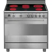 Smeg SCD 91 CMX 9 Elektroherd, Edelstahldekor, 115 l Volumen, 90 cm Breite, , Ober-/Unterhitze + Umluft, 5 Kochfelder, Hitzeschutz-TÃ1/4r, Selbstreinigungsfunktion, Display, integrierte Uhr