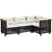 vidaXL 4-tlg. Garten-Sofagarnitur mit Kissen Schwarz Poly Rattan