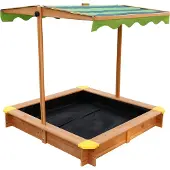 Axi Sandkasten Lily aus FSC Holz mit verstellbarem Dach in Braun & Grün | Sand Kasten mit Abdeckung für Kinder mit Sitzecken | 118 x 118 cm