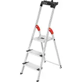 Hailo Stufenstehleiter L80 ComfortLine, EN 131, mit Multifunktionsschale & XXL-Stufen, bis 150 kg, 3 Stufen