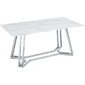SalesFever Esstisch | 160 x 90 cm | Tischplatte Glas Marmor-Optik | Gestell Metall | B 160 x T 90 x H 76 cm | weiß-chrom