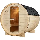 Artsauna Outdoor Fasssauna Spitzbergen 180 für 4 Personen - 6 kW Ofen & Zubehör