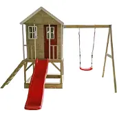 Wendi Toys , Kinderspielhaus, Stelzenhaus "Alpaka" mit Verander, Schaukel und Rutsche, holz