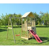 Wendi Toys Holz Spielturm Gorilla mit Rutsche, Kletterwand, Schaukel und Picknicktisch Natur 290x270x270 cm