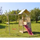 Wendi Toys Holz Spielturm Panda inkl. Rutsche, Kletterwand und Schaukel Natur 290x270x270 cm