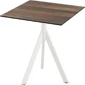 Veba Infinity Tripod Terrassentisch Weiß frame + Tropical Wood HPL 70x70 cm