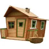 Axi Spielhaus Lisa aus FSC Holz | Outdoor Kinderspielhaus mit Veranda für den Garten in Braun & Grün | Gartenhaus für Kinder mit Fenstern