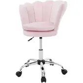 ML-Design Bürostuhl aus Samt Hellrosa, Schminktisch Stuhl mit Muschel-Rückenlehne, Drehstuhl mit Rollen, Schreibtischstuhl höhenverstellbar Drehhocker