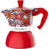Bialetti Moka Induction Dolce&Gabbana, Mokka-Kanne, 0,19 l, Blau, Rot, Weiß, Aluminium, Stahl, 4 Tassen, Thermoplast