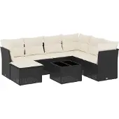 vidaXL 8-tlg. Garten-Sofagarnitur mit Kissen Schwarz Poly Rattan
