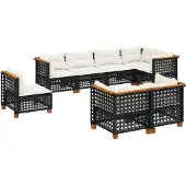 vidaXL 8-tlg. Garten-Sofagarnitur mit Kissen Schwarz Poly Rattan