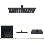 The Living Store Regenbrause Edelstahl 20x20 cm Quadrat Schwarz