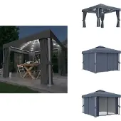 vidaXL Pavillon mit Vorhängen & LED-Lichterkette 3x3 m Anthrazit - Pavillons & Partyzelte