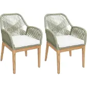 Mendler 2er-Set Gartenstuhl MCW-H56b, Sessel Outdoor, wetterfest Seilgeflecht Rope Holz Akazie grün Kissen creme