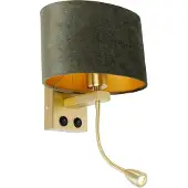 QAZQA Wandleuchte Messing mit ovalem Samt-Schirm Grün 25cm - Brescia Combi