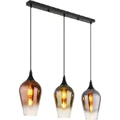 Globo Lighting Hängeleuchte Metall schwarz matt, Glas kupferfarben, goldfarben, verchromt, Kabel Textil schwarz, Höhe kürzbar, LxBxH: 830x180x1200mm, exkl. 3x E27 60W 230V