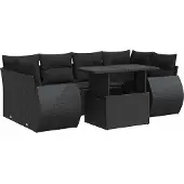 vidaXL 7-tlg. Garten-Sofagarnitur mit Kissen Schwarz Poly Rattan