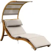 Axi Gartenliege Salina aus Holz | Sonnenliege mit abnehmbarem Sonnendach & Kissen für den Garten | Einzelliege / Liegestuhl mit Sonnendach wetterfest in Beige