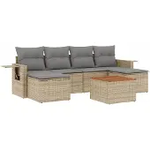 vidaXL 7-tlg. Garten-Sofagarnitur mit Kissen Beige Poly Rattan
