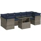 vidaXL 8-tlg. Garten-Sofagarnitur mit Kissen Grau Poly Rattan Akazie