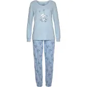 Vivance Pyjama DREAMS, Damen, Gr. 32/34, blau (hellblau), Single Jersey, Obermaterial: 100% Baumwolle, bequem lang, Rundhals, Rippbündchen, Homewear-Sets Pyjama, mit süßem Bärchendruck, Topseller