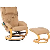 Beliani Massagesessel mit Fußhocker Hellbraun Kunstleder Drehbar Holzbeine Heizfunktion Liegefunktion Timer Fernbedienung Modern für Büro Arbeitszimmer
