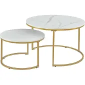 En.casa Couchtisch ’Christchurch’ 2er Set Satztisch Metallgestell Marmoroptik, Weiß/Gold