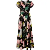Apricot Maxikleid "Geblümtes Kleid" mit bestickter Bordüre und Blumenmuster
