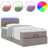 vidaXL Ottomane Bett mit Matratze & LEDs Taupe 90x200 cm Stoff