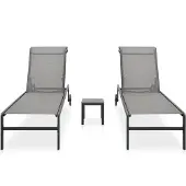 The Living Store Sonnenliegen 2 Stk. mit Tisch Textilene und Stahl