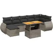 vidaXL 8-tlg. Garten-Sofagarnitur mit Kissen Grau Poly Rattan