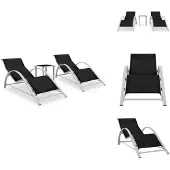 The Living Store Sonnenliegen 2 Stk. mit Tisch Aluminium Schwarz