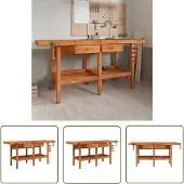 The Living Store Werkbank mit Schubladen Schraubstöcken 192x62x83 cm Akazienholz