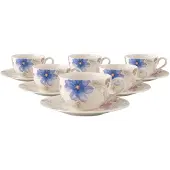 Villeroy & Boch Tasse "Frühstückstassen mit Untertassen Mariefleur Gris Basic 290 ml 6er Set bunt", bunt, 6 tlg., Porzellan, Trinkgefäße, Tasse