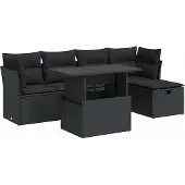 vidaXL 6-tlg. Garten-Sofagarnitur mit Kissen Schwarz Poly Rattan