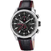 Festina Herrenuhr Timeless Chronograph Armbanduhr Leder schwarz rot UF20695/6
